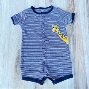 Carter's 12M Blue/White Striped Romper w/Giraffe